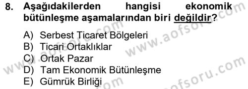 Avrupa Birliği ve Türkiye İlişkileri Dersi 2012 - 2013 Yılı (Vize) Ara Sınavı 8. Soru