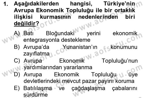 Avrupa Birliği ve Türkiye İlişkileri Dersi 2012 - 2013 Yılı (Final) Dönem Sonu Sınav Soruları 1. Soru