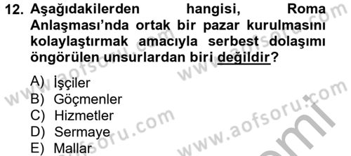 Avrupa Birliği ve Türkiye İlişkileri Dersi 2012 - 2013 Yılı (Final) Dönem Sonu Sınav Soruları 12. Soru
