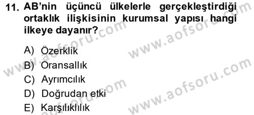 Avrupa Birliği ve Türkiye İlişkileri Dersi 2013 - 2014 Yılı (Vize) Ara Sınav Soruları 11. Soru