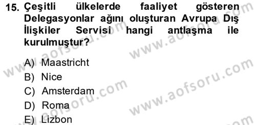 Avrupa Birliği ve Türkiye İlişkileri Dersi 2013 - 2014 Yılı (Vize) Ara Sınav Soruları 15. Soru