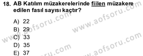 Avrupa Birliği ve Türkiye İlişkileri Dersi 2013 - 2014 Yılı (Vize) Ara Sınav Soruları 18. Soru