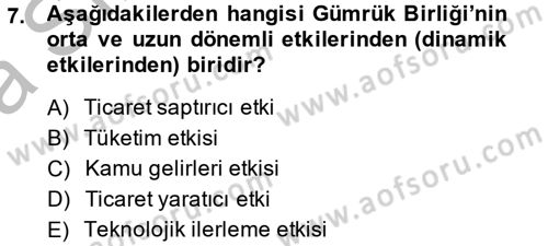 Avrupa Birliği ve Türkiye İlişkileri Dersi 2013 - 2014 Yılı (Vize) Ara Sınav Soruları 7. Soru