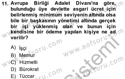 Avrupa Birliği ve Türkiye İlişkileri Dersi 2013 - 2014 Yılı (Final) Dönem Sonu Sınav Soruları 11. Soru