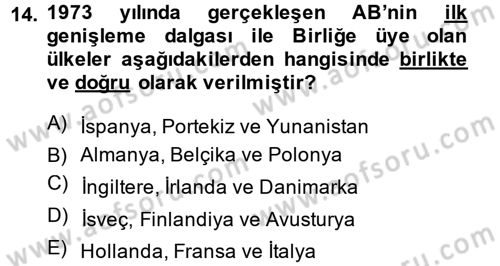Avrupa Birliği ve Türkiye İlişkileri Dersi 2013 - 2014 Yılı (Final) Dönem Sonu Sınav Soruları 14. Soru