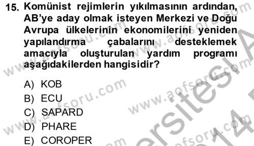 Avrupa Birliği ve Türkiye İlişkileri Dersi 2013 - 2014 Yılı (Final) Dönem Sonu Sınav Soruları 15. Soru