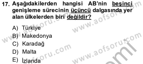 Avrupa Birliği ve Türkiye İlişkileri Dersi 2013 - 2014 Yılı (Final) Dönem Sonu Sınav Soruları 17. Soru