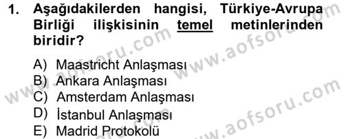 Avrupa Birliği ve Türkiye İlişkileri Dersi 2014 - 2015 Yılı (Vize) Ara Sınav Soruları 1. Soru