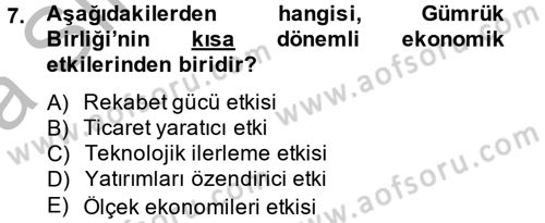 Avrupa Birliği ve Türkiye İlişkileri Dersi 2014 - 2015 Yılı (Vize) Ara Sınavı 7. Soru