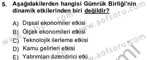 Avrupa Birliği ve Türkiye İlişkileri Dersi 2014 - 2015 Yılı (Final) Dönem Sonu Sınav Soruları 5. Soru