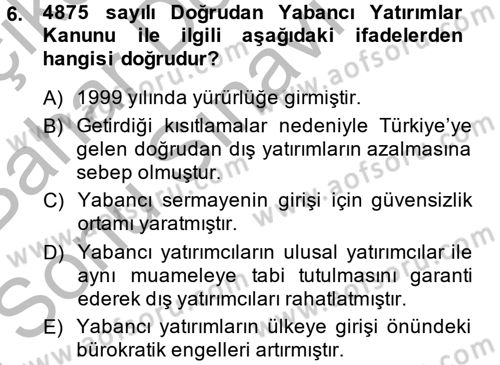 Avrupa Birliği ve Türkiye İlişkileri Dersi 2014 - 2015 Yılı (Final) Dönem Sonu Sınav Soruları 6. Soru