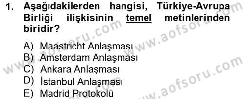 Avrupa Birliği ve Türkiye İlişkileri Dersi 2014 - 2015 Yılı Tek Ders Sınav Soruları 1. Soru