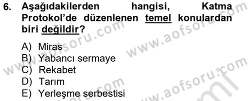 Avrupa Birliği ve Türkiye İlişkileri Dersi 2014 - 2015 Yılı Tek Ders Sınav Soruları 6. Soru