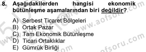 Avrupa Birliği ve Türkiye İlişkileri Dersi 2014 - 2015 Yılı Tek Ders Sınav Soruları 8. Soru