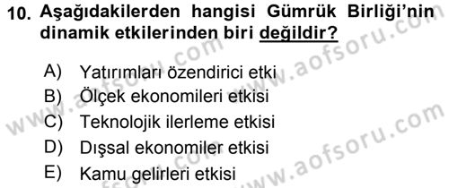 Avrupa Birliği ve Türkiye İlişkileri Dersi 2015 - 2016 Yılı (Vize) Ara Sınav Soruları 10. Soru