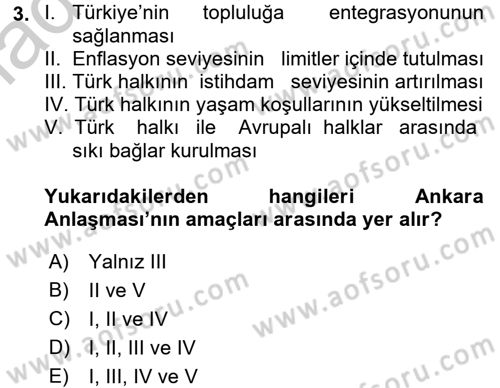 Avrupa Birliği ve Türkiye İlişkileri Dersi 2016 - 2017 Yılı (Vize) Ara Sınavı 3. Soru
