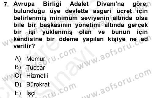 Avrupa Birliği ve Türkiye İlişkileri Dersi 2017 - 2018 Yılı 3 Ders Sınav Soruları 7. Soru