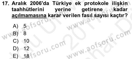 Avrupa Birliği ve Türkiye İlişkileri Dersi 2017 - 2018 Yılı (Vize) Ara Sınav Soruları 17. Soru