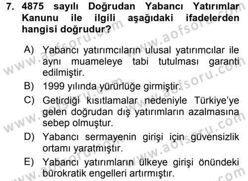 Avrupa Birliği ve Türkiye İlişkileri Dersi 2017 - 2018 Yılı (Vize) Ara Sınav Soruları 7. Soru