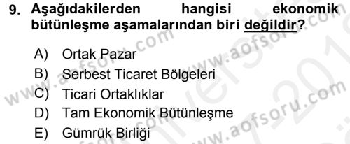 Avrupa Birliği ve Türkiye İlişkileri Dersi 2017 - 2018 Yılı (Vize) Ara Sınav Soruları 9. Soru