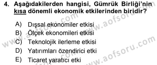 Avrupa Birliği ve Türkiye İlişkileri Dersi 2017 - 2018 Yılı (Final) Dönem Sonu Sınavı 4. Soru