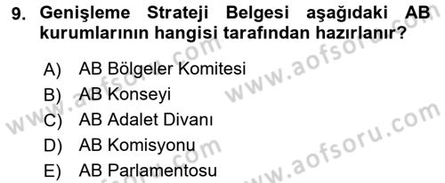 Avrupa Birliği ve Türkiye İlişkileri Dersi 2018 - 2019 Yılı 3 Ders Sınav Soruları 9. Soru