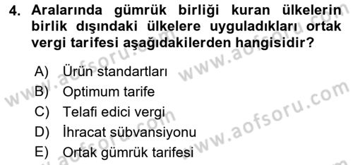 Avrupa Birliği ve Türkiye İlişkileri Dersi 2018 - 2019 Yılı (Vize) Ara Sınav Soruları 4. Soru