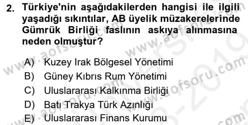 Avrupa Birliği ve Türkiye İlişkileri Dersi 2018 - 2019 Yılı (Final) Dönem Sonu Sınav Soruları 2. Soru