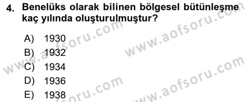 Avrupa Birliği ve Türkiye İlişkileri Dersi 2020 - 2021 Yılı Yaz Okulu Sınav Soruları 4. Soru