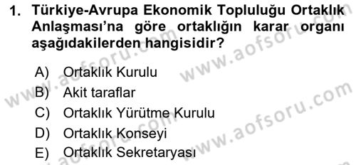 Avrupa Birliği ve Türkiye İlişkileri Dersi 2021 - 2022 Yılı (Vize) Ara Sınav Soruları 1. Soru