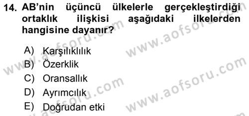 Avrupa Birliği ve Türkiye İlişkileri Dersi 2021 - 2022 Yılı (Vize) Ara Sınav Soruları 14. Soru