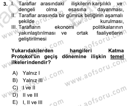 Avrupa Birliği ve Türkiye İlişkileri Dersi 2021 - 2022 Yılı (Vize) Ara Sınav Soruları 3. Soru