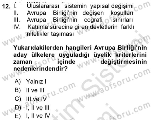 Avrupa Birliği ve Türkiye İlişkileri Dersi 2022 - 2023 Yılı (Final) Dönem Sonu Sınav Soruları 12. Soru