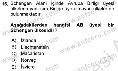 Avrupa Birliği ve Türkiye İlişkileri Dersi 2022 - 2023 Yılı (Final) Dönem Sonu Sınav Soruları 16. Soru