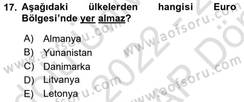Avrupa Birliği ve Türkiye İlişkileri Dersi 2022 - 2023 Yılı (Final) Dönem Sonu Sınav Soruları 17. Soru
