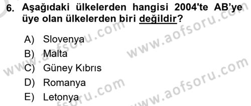 Avrupa Birliği ve Türkiye İlişkileri Dersi 2022 - 2023 Yılı Yaz Okulu Sınavı 6. Soru