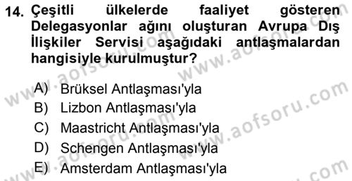 Avrupa Birliği ve Türkiye İlişkileri Dersi 2023 - 2024 Yılı (Vize) Ara Sınav Soruları 14. Soru