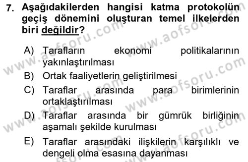 Avrupa Birliği ve Türkiye İlişkileri Dersi 2023 - 2024 Yılı (Vize) Ara Sınav Soruları 7. Soru