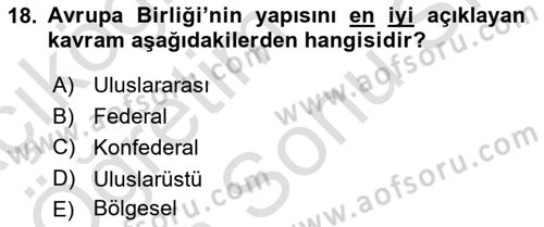 Avrupa Birliği ve Türkiye İlişkileri Dersi 2023 - 2024 Yılı (Final) Dönem Sonu Sınav Soruları 18. Soru