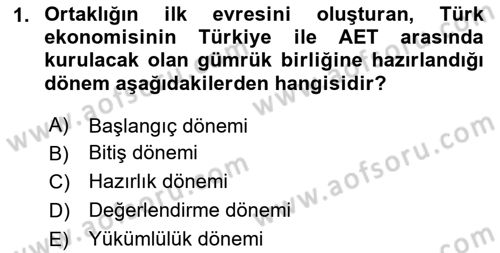 Avrupa Birliği ve Türkiye İlişkileri Dersi 2023 - 2024 Yılı Yaz Okulu Sınav Soruları 1. Soru
