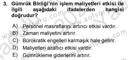 Avrupa Birliği ve Türkiye İlişkileri Dersi 2023 - 2024 Yılı Yaz Okulu Sınav Soruları 3. Soru