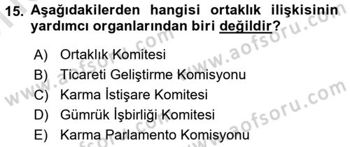 Avrupa Birliği ve Türkiye İlişkileri Dersi 2024 - 2025 Yılı (Vize) Ara Sınav Soruları 15. Soru