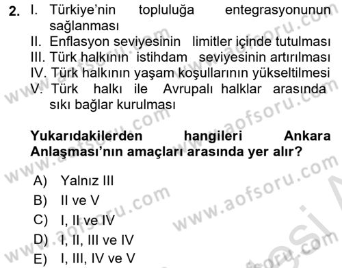 Avrupa Birliği ve Türkiye İlişkileri Dersi 2024 - 2025 Yılı (Vize) Ara Sınav Soruları 2. Soru