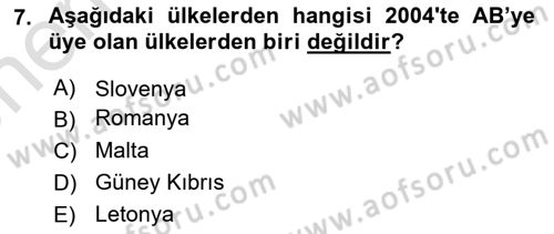 Avrupa Birliği ve Türkiye İlişkileri Dersi 2024 - 2025 Yılı (Vize) Ara Sınav Soruları 7. Soru