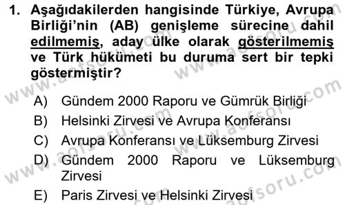 Avrupa Birliği ve Türkiye İlişkileri Dersi 2024 - 2025 Yılı (Final) Dönem Sonu Sınav Soruları 1. Soru