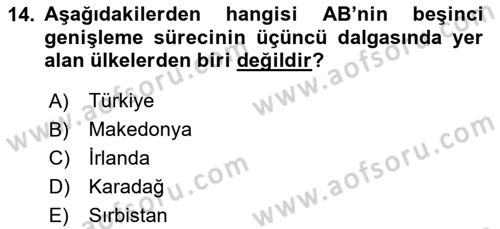 Avrupa Birliği ve Türkiye İlişkileri Dersi 2024 - 2025 Yılı (Final) Dönem Sonu Sınav Soruları 14. Soru