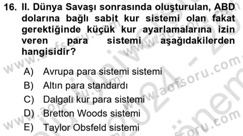 Avrupa Birliği ve Türkiye İlişkileri Dersi 2024 - 2025 Yılı (Final) Dönem Sonu Sınav Soruları 16. Soru