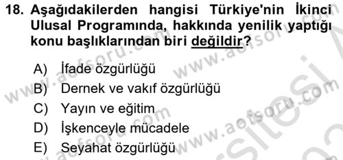 Avrupa Birliği ve Türkiye İlişkileri Dersi 2025 - 2026 Yılı (Vize) Ara Sınav Soruları 18. Soru