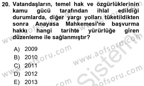 Avrupa Birliği ve Türkiye İlişkileri Dersi 2025 - 2026 Yılı (Vize) Ara Sınav Soruları 20. Soru