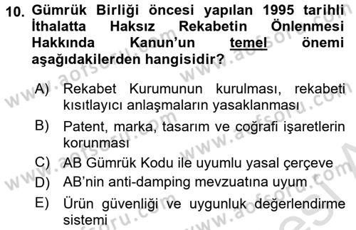 Avrupa Birliği ve Türkiye İlişkileri Dersi 2025 - 2026 Yılı (Final) Dönem Sonu Sınav Soruları 10. Soru